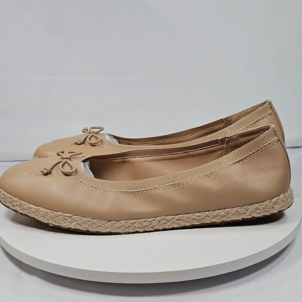 FRYE AND CO.‎ Willow Ballet Flats Tan Espadrille Trim Bow Detail Women's Size 9M